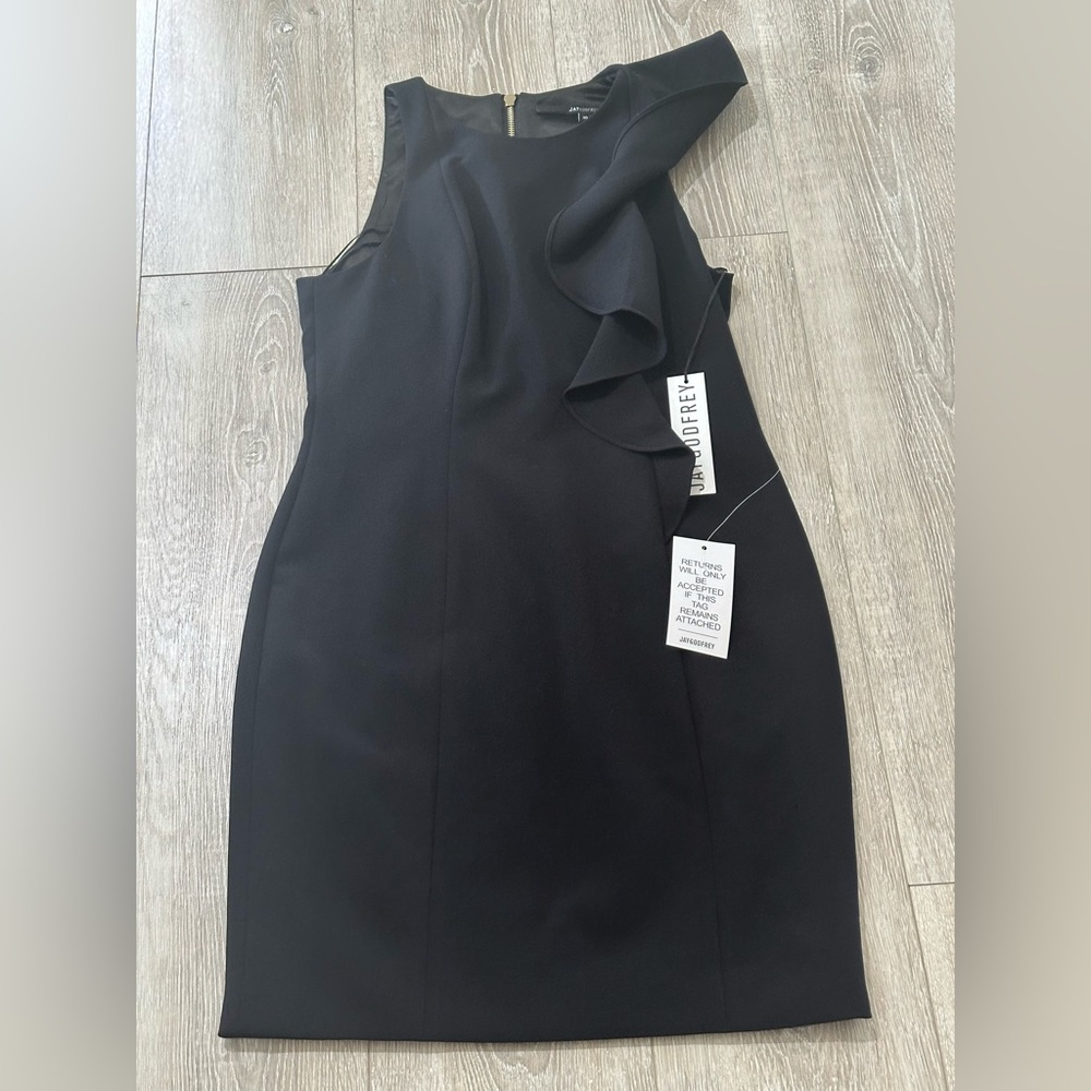 NWT - JAYGODFREY - Formal Black Mini Dress with Shoulder Ruffle
